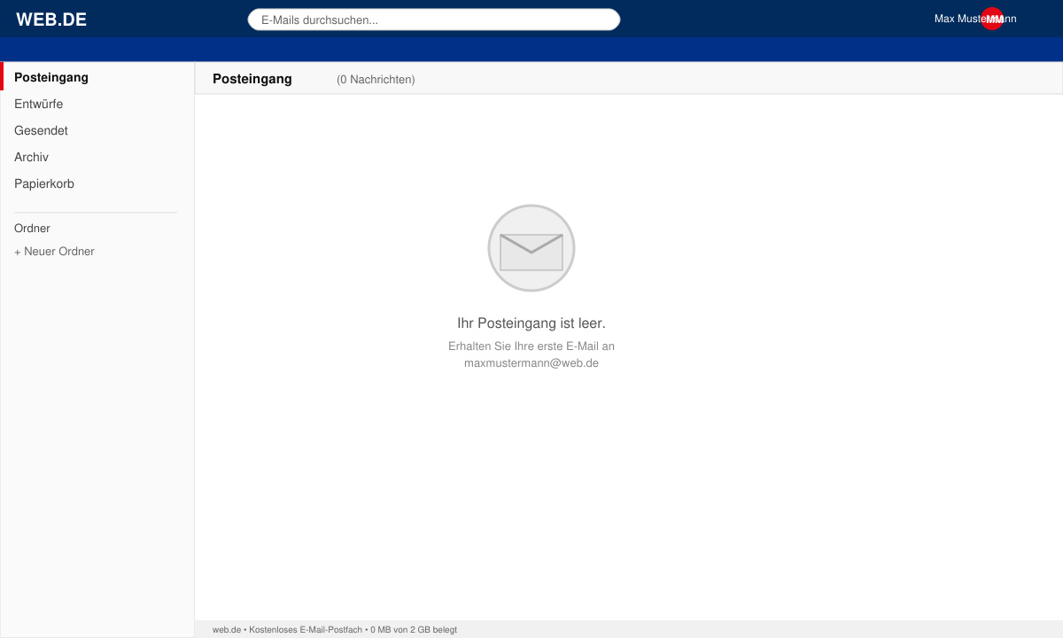 Bestätigter Web de kostenlose email Account im Posteingang