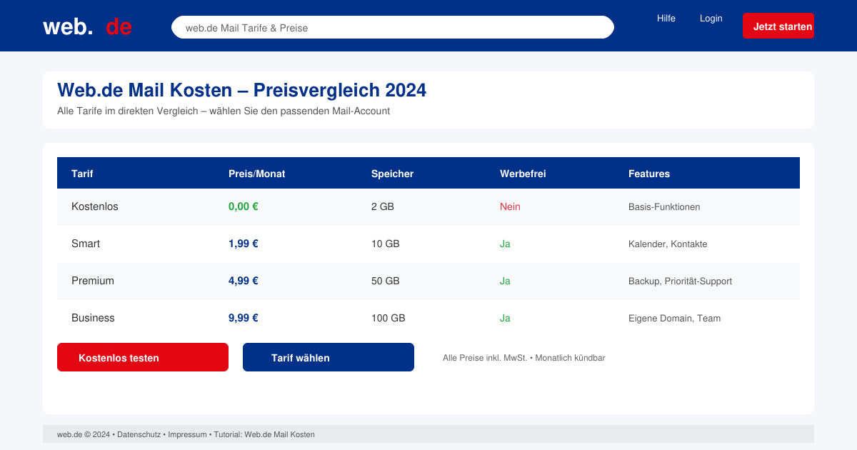 Web de mail kosten