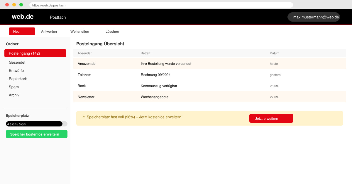 Web de speicherplatz erweitern kostenlos