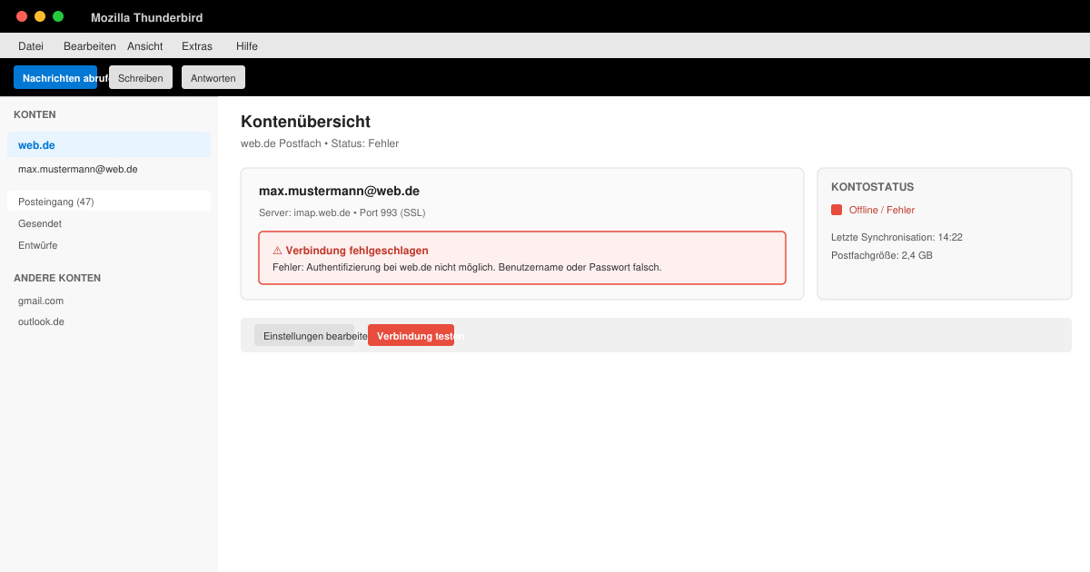 Web de thunderbird funktioniert nicht