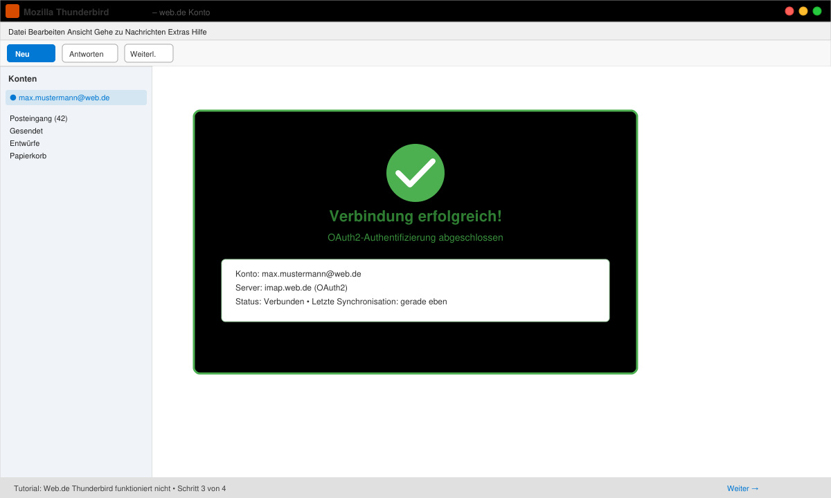 Erfolgreiche Verbindung nach OAuth2-Freigabe in Thunderbird