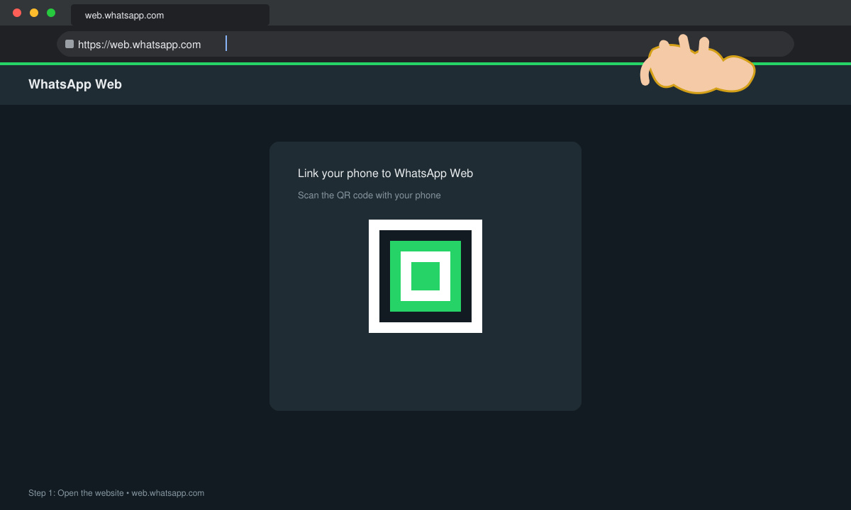 خطوة فتح web.whatsapp.com وظهور رمز QR