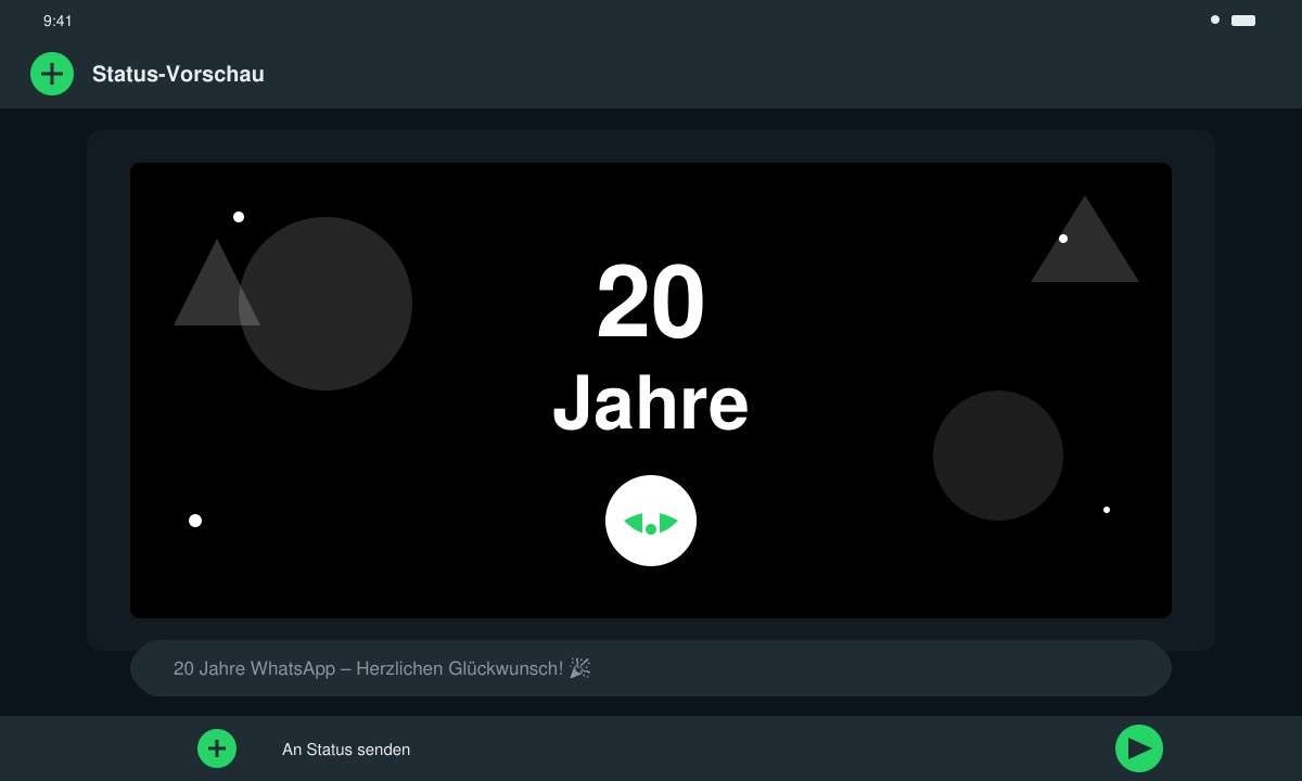Fertig bearbeitetes WhatsApp 20 Geburtstag Bild in der Status-Vorschau von WhatsApp