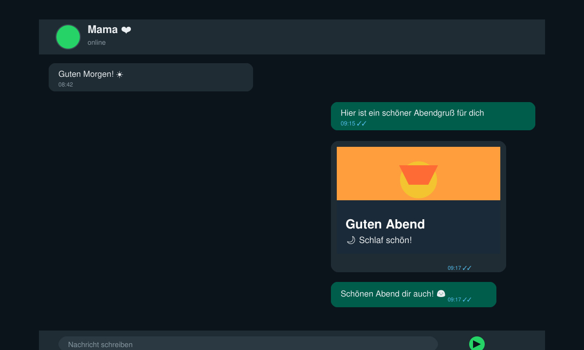 WhatsApp-Chat mit versendetem Abendgruß-Bild
