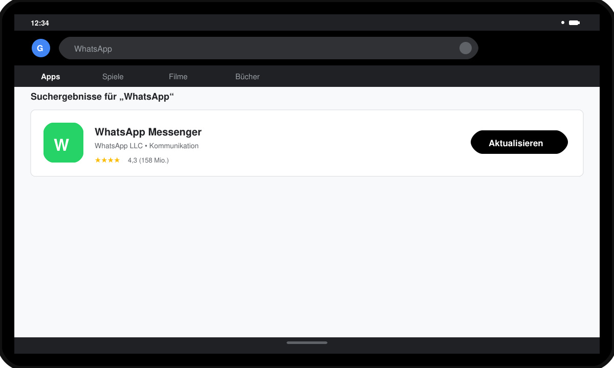 WhatsApp aktualisieren Android - Play Store mit WhatsApp-Suche