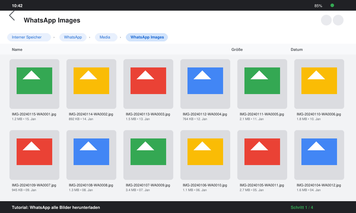 Android-Dateimanager zeigt den Pfad Interner Speicher > WhatsApp > Media > WhatsApp Images
