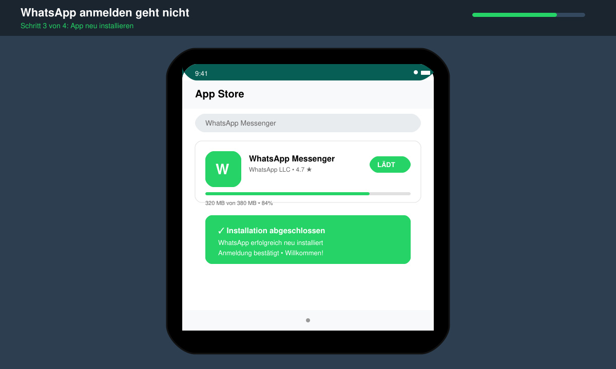 WhatsApp App neu installieren und Anmeldung abschließen