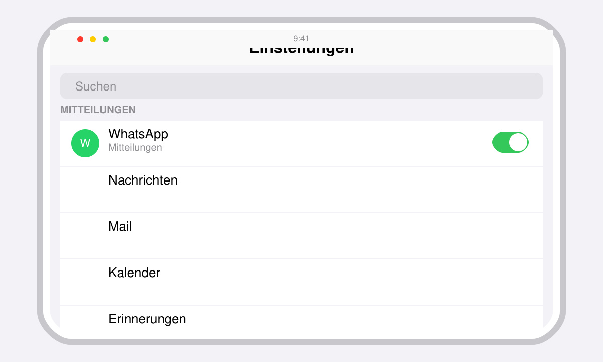 iPhone-Bildschirm mit geöffneten Mitteilungseinstellungen für WhatsApp