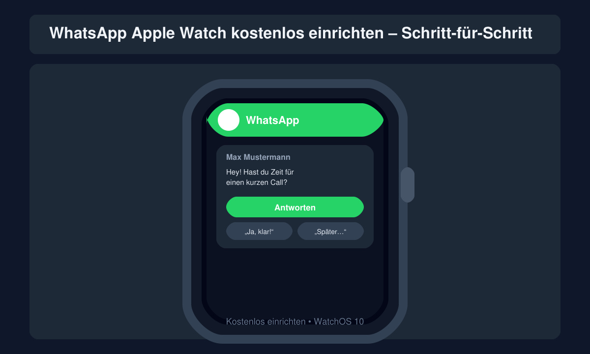 Apple Watch Display mit einer eingehenden WhatsApp-Benachrichtigung und Antwortoptionen