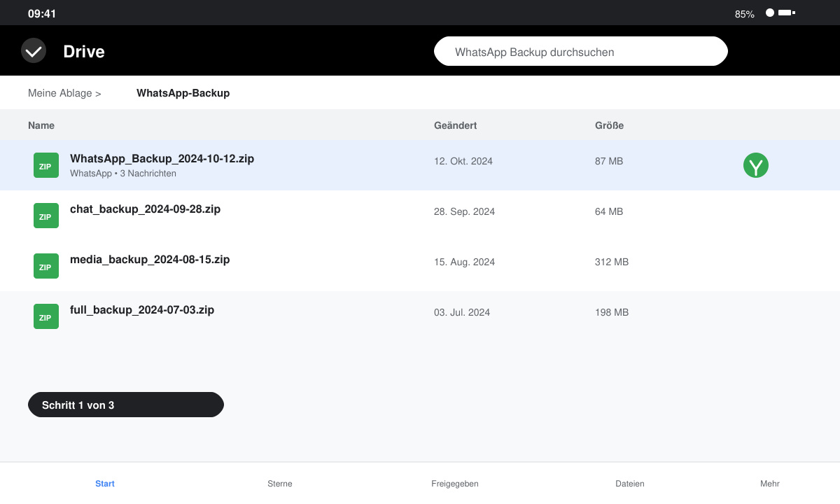Google Drive Ansicht beim WhatsApp Back up herunterladen