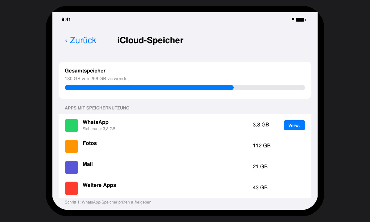 iCloud-Speicher verwalten auf dem iPhone Bildschirm