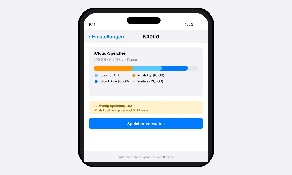 iCloud Speicher prüfen auf dem iPhone Display