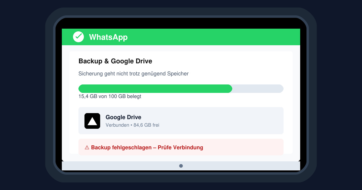 WhatsApp backup geht nicht obwohl genug speicher