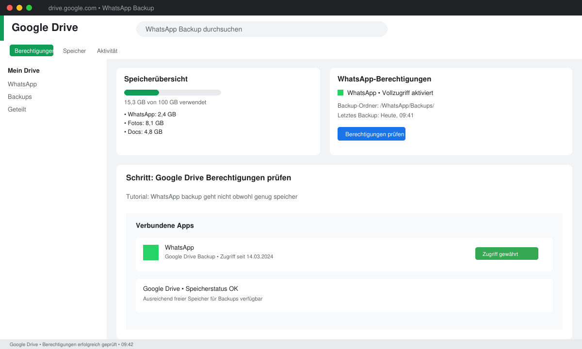 WhatsApp Backup geht nicht obwohl genug Speicher – Google Drive Berechtigungen prüfen