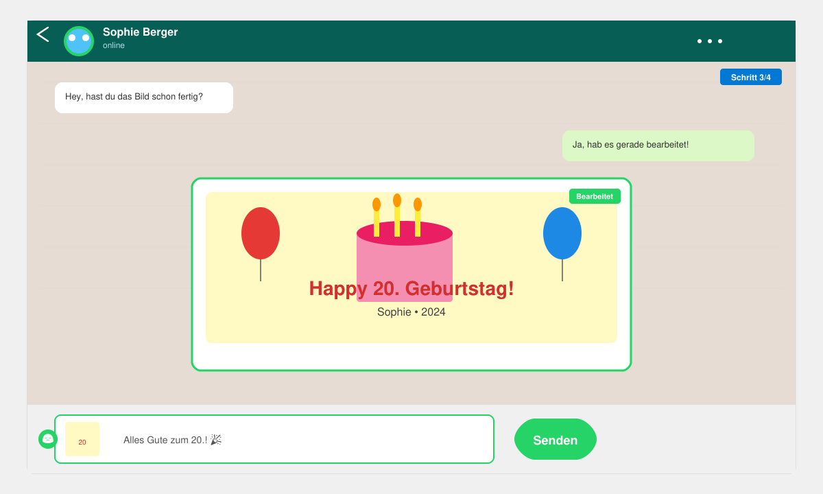 Bearbeitetes WhatsApp Bild zum 20. Geburtstag wird versendet