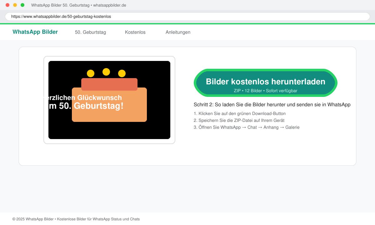 Bildschirm mit Download-Button auf einer Gratulationsbilder-Seite
