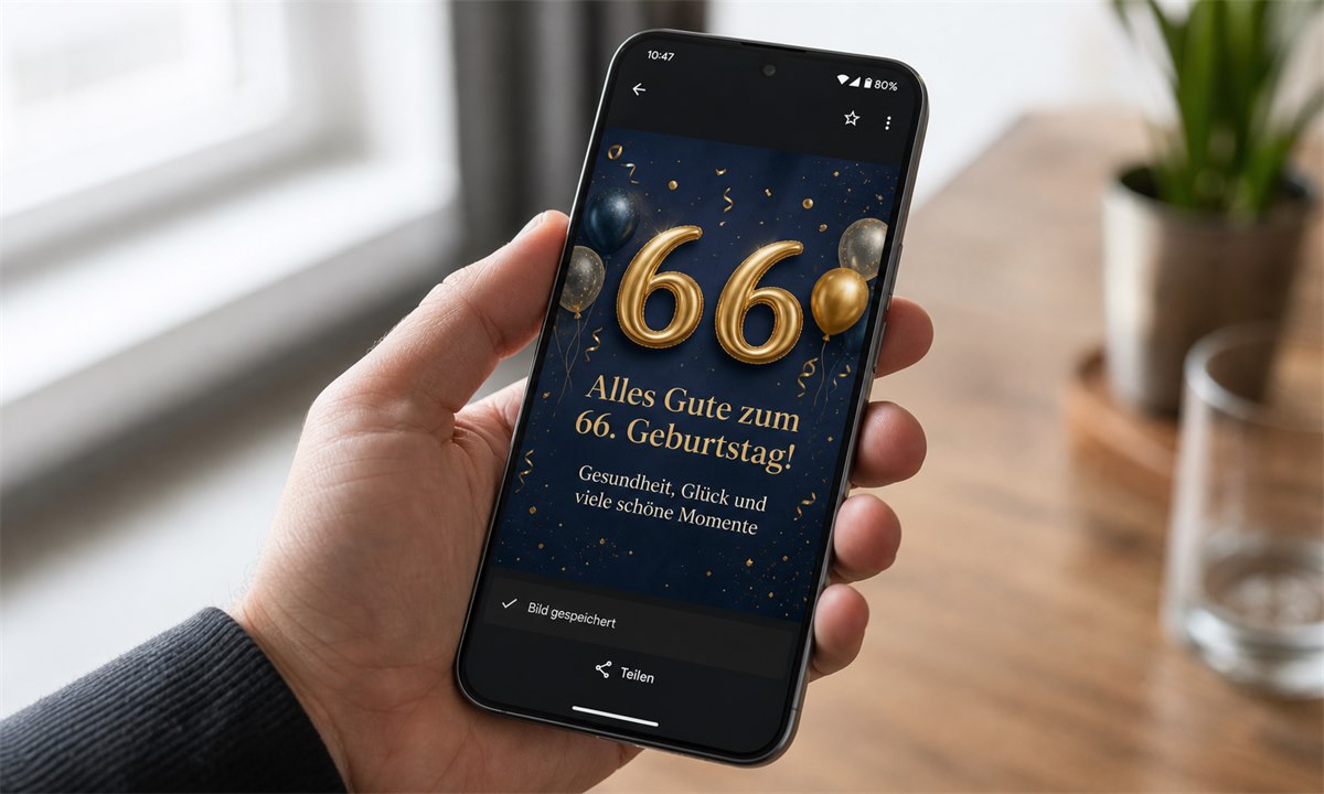 Fertiges angepasstes Bild mit Text auf dem Smartphone-Display