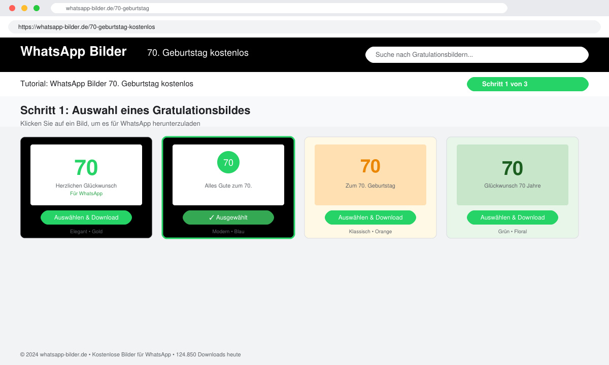 Auswahl eines Gratulationsbildes auf einer Download-Seite