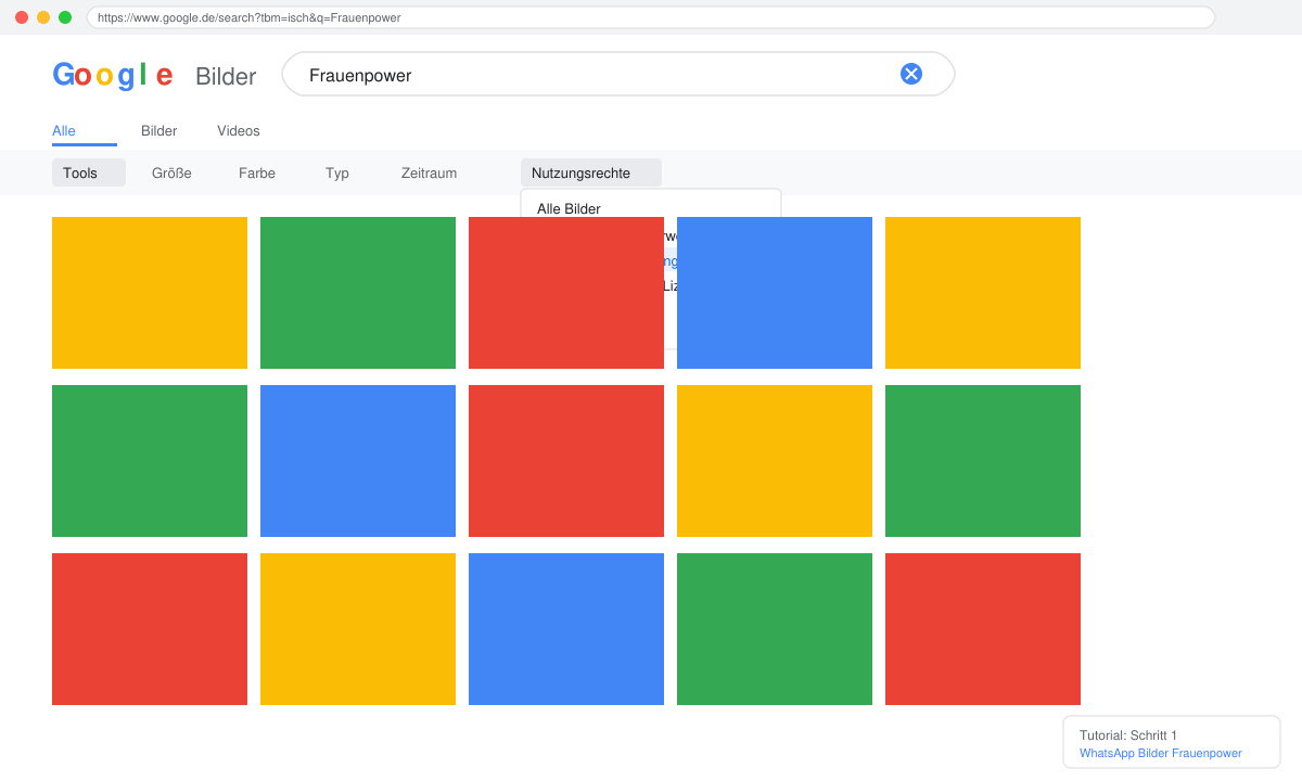 Google Bildsuche mit Filter für kostenlose Frauenpower Bilder