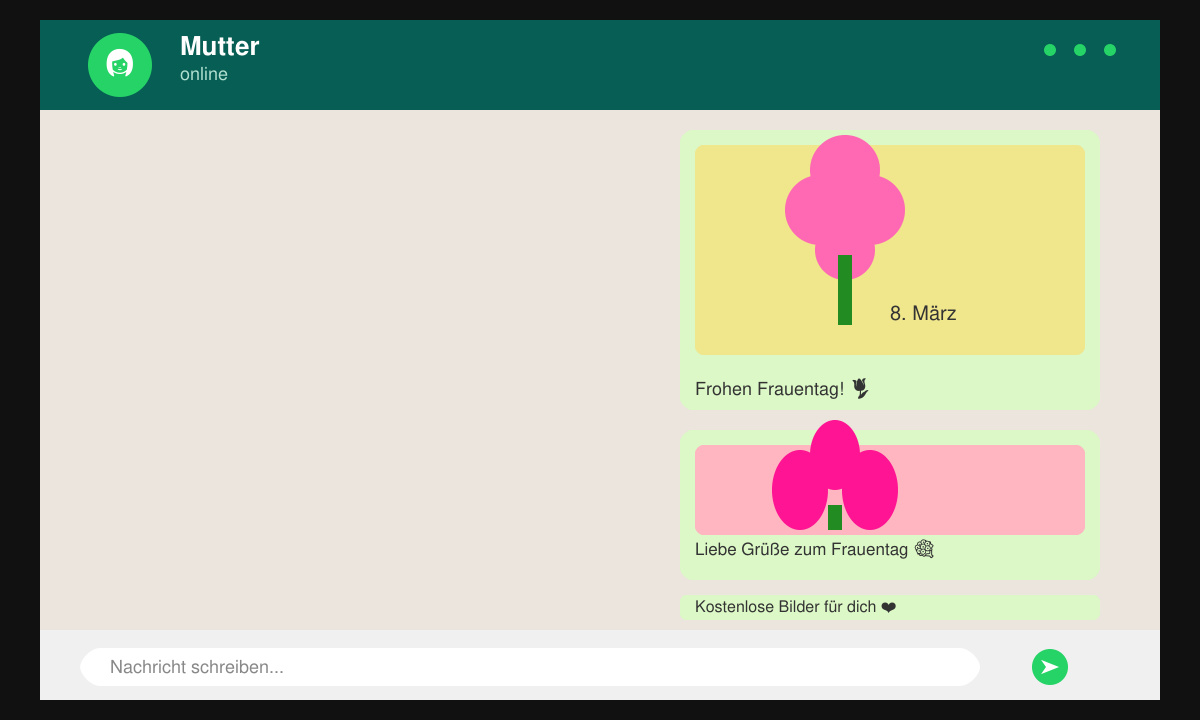 WhatsApp Chat mit versendeten Frauentag Bildern auf dem Display