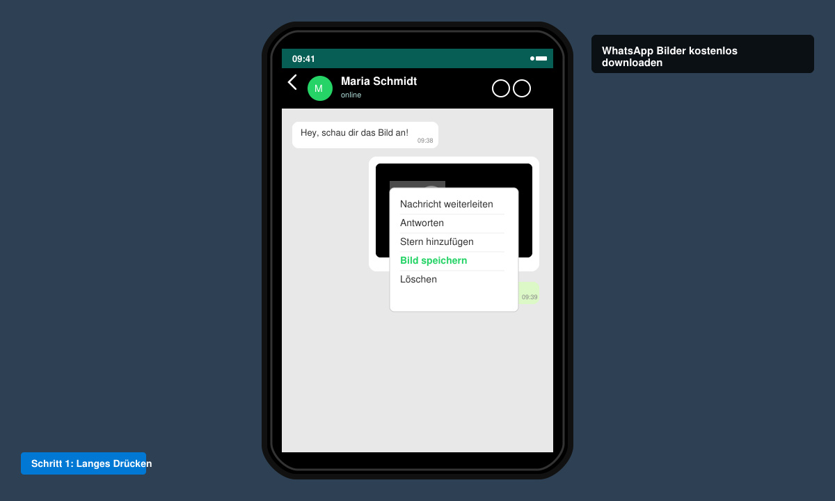 Langes Drücken auf ein Bild in einem WhatsApp Chat auf Android