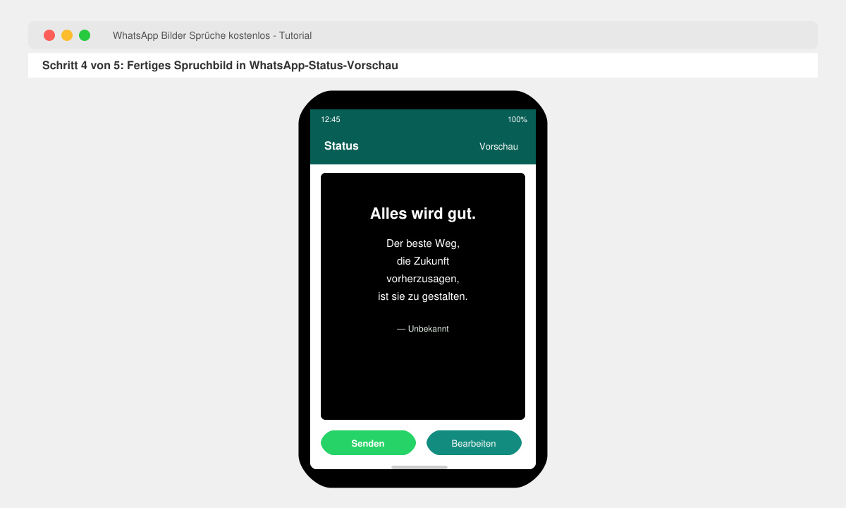 Fertig bearbeitetes Spruchbild im WhatsApp Status