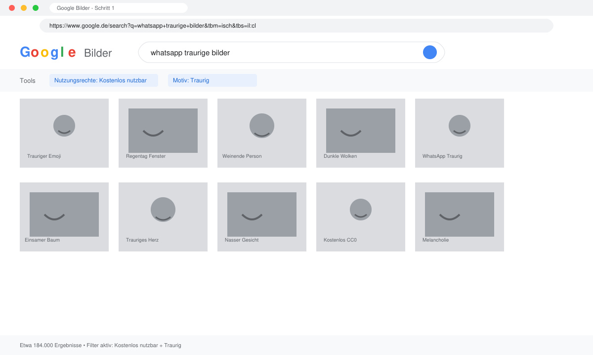 Google Bildersuche mit Filter für kostenlose traurige Bilder