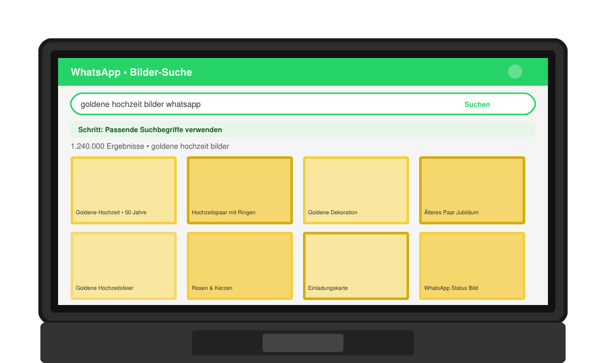 Suchergebnisse mit goldenen Hochzeitsbildern auf einem Laptop-Bildschirm