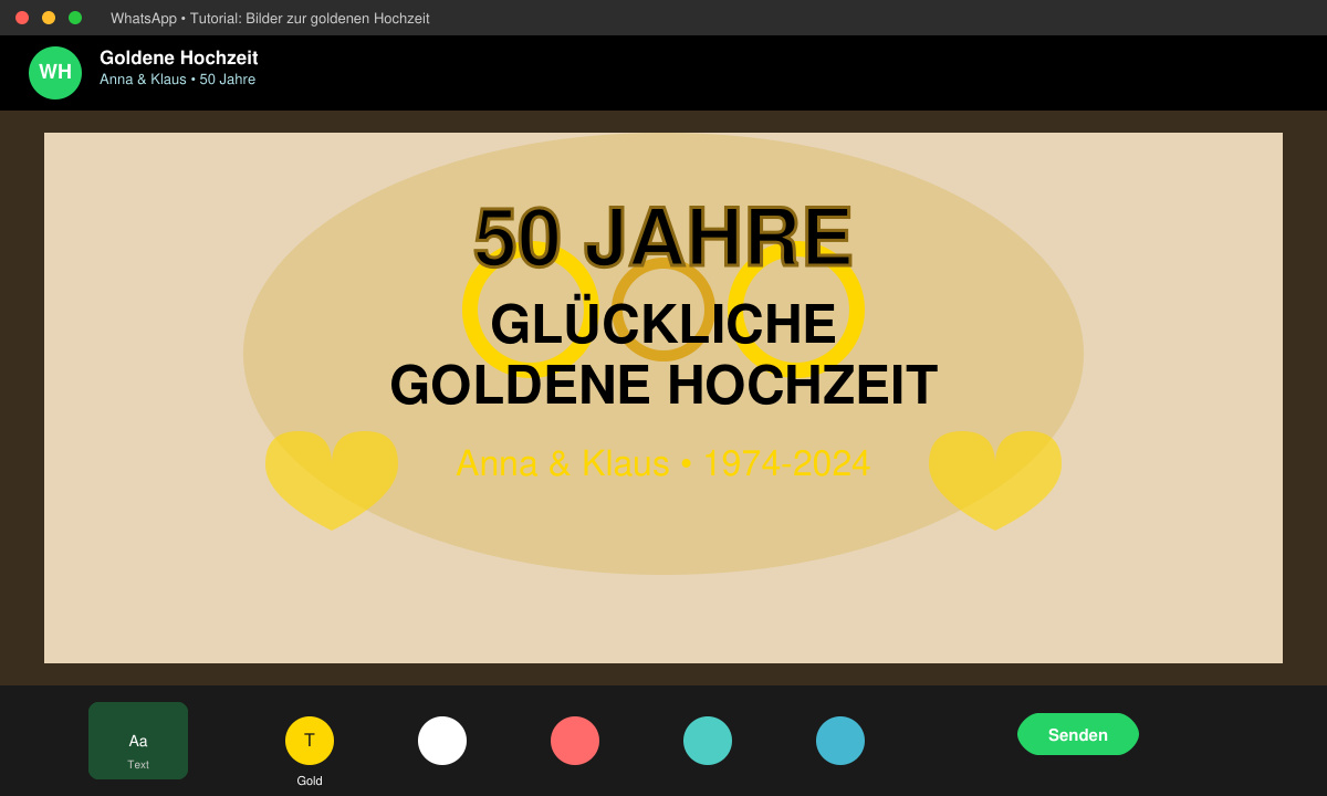 Fertiges bearbeitetes Bild mit goldenem Text für WhatsApp