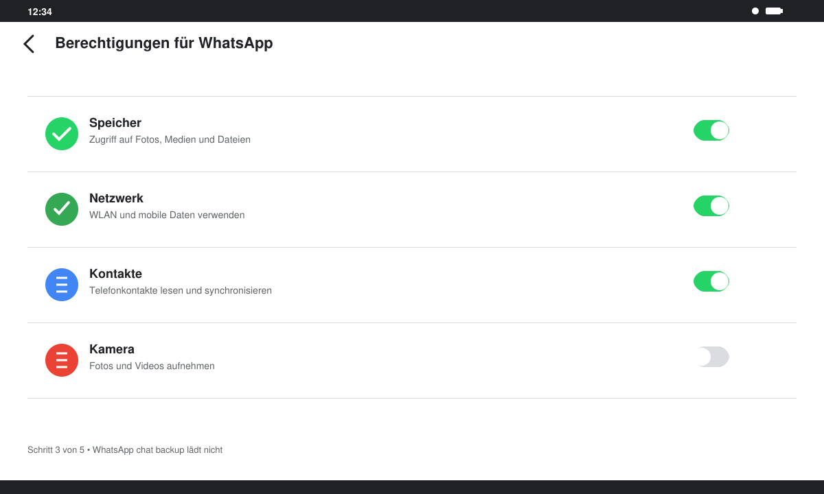 Berechtigungsdialog in den Smartphone-Einstellungen für WhatsApp
