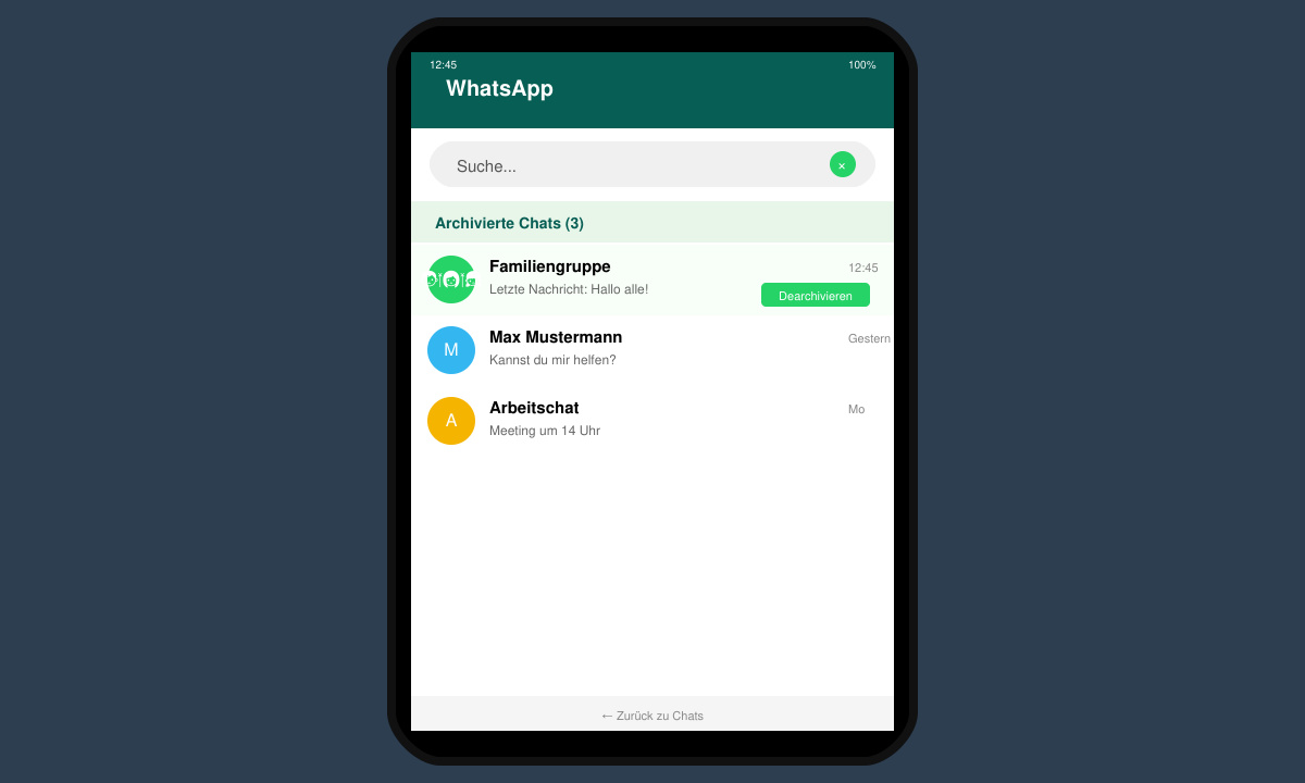 WhatsApp Chat dearchivieren um das Löschen zu ermöglichen
