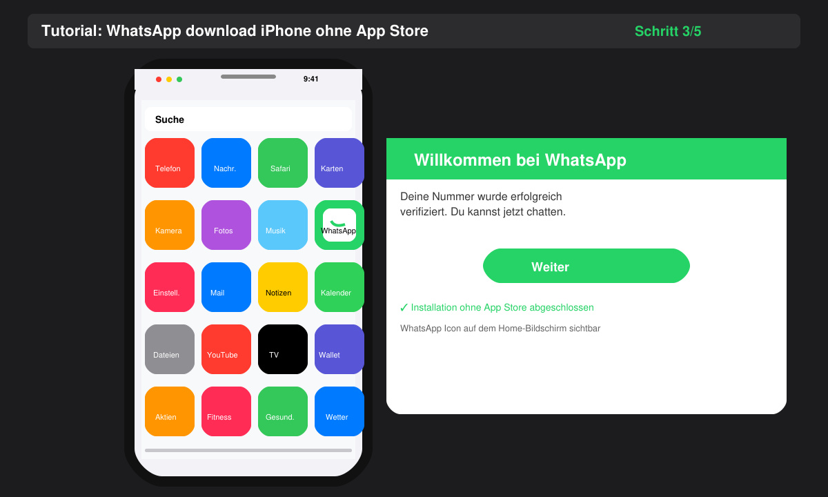 WhatsApp Startbildschirm nach erfolgreicher Installation