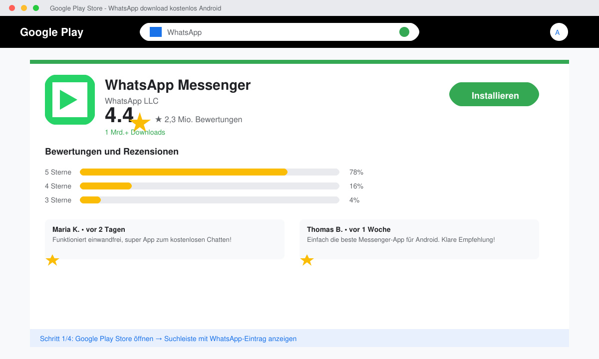 Bildschirmfoto des Google Play Stores mit Suchleiste