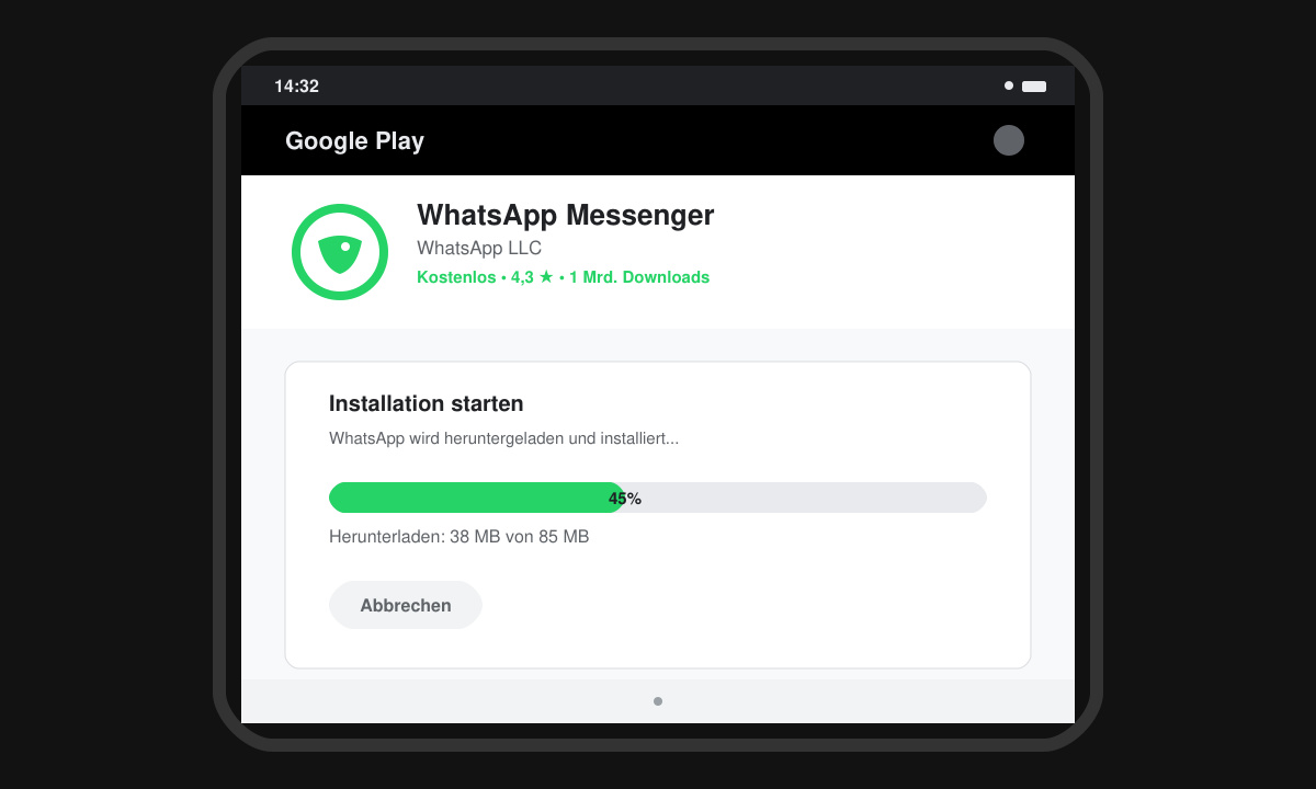 Installationsfortschrittsanzeige auf einem Android-Handy