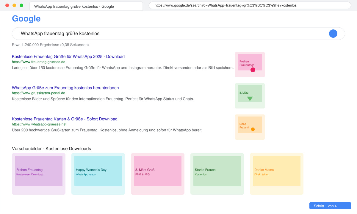 Suchergebnisse für kostenlose Frauentag Grüße in einem Browserfenster