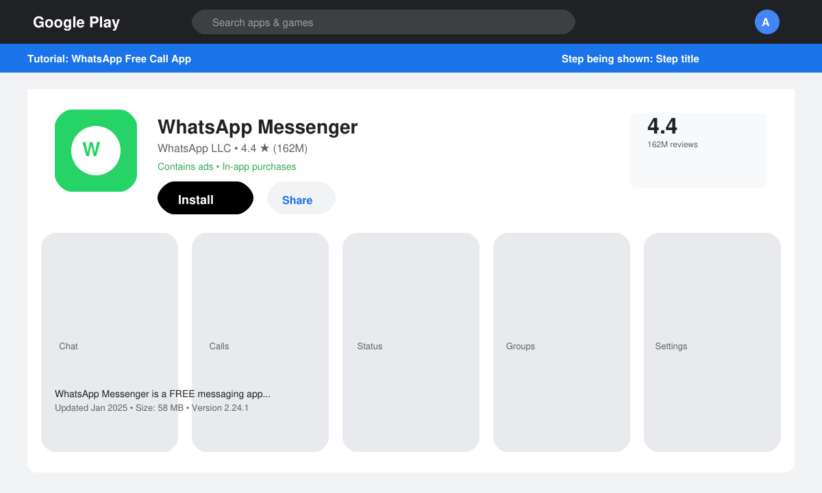 WhatsApp Free Call App download screen on mobile device