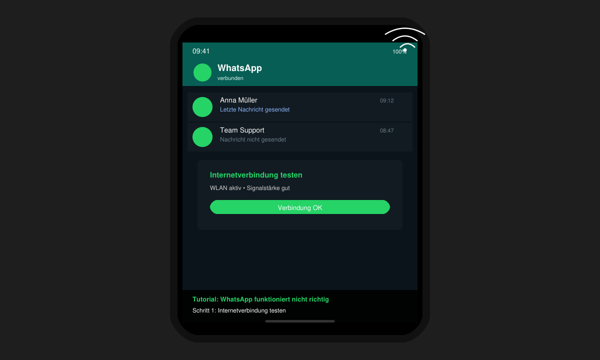 Smartphone-Bildschirm mit aktiviertem WLAN-Symbol und WhatsApp im Hintergrund