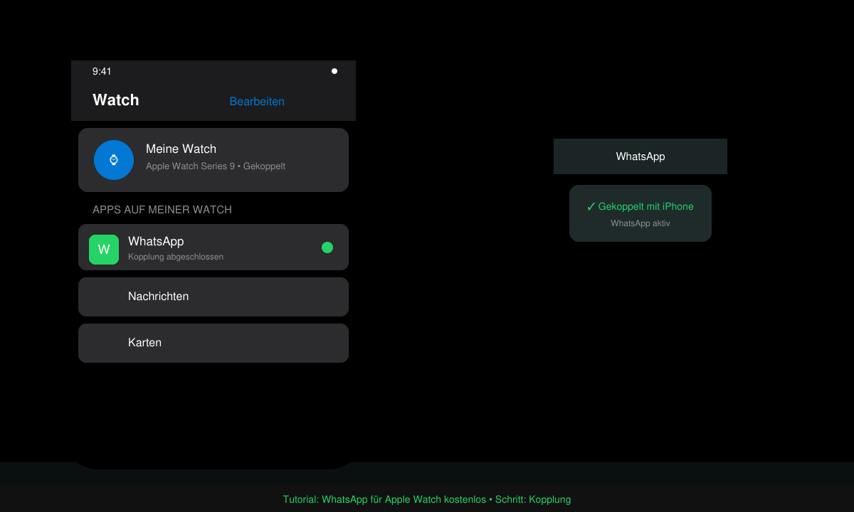 Watch-App auf dem iPhone mit gekoppelter Apple Watch