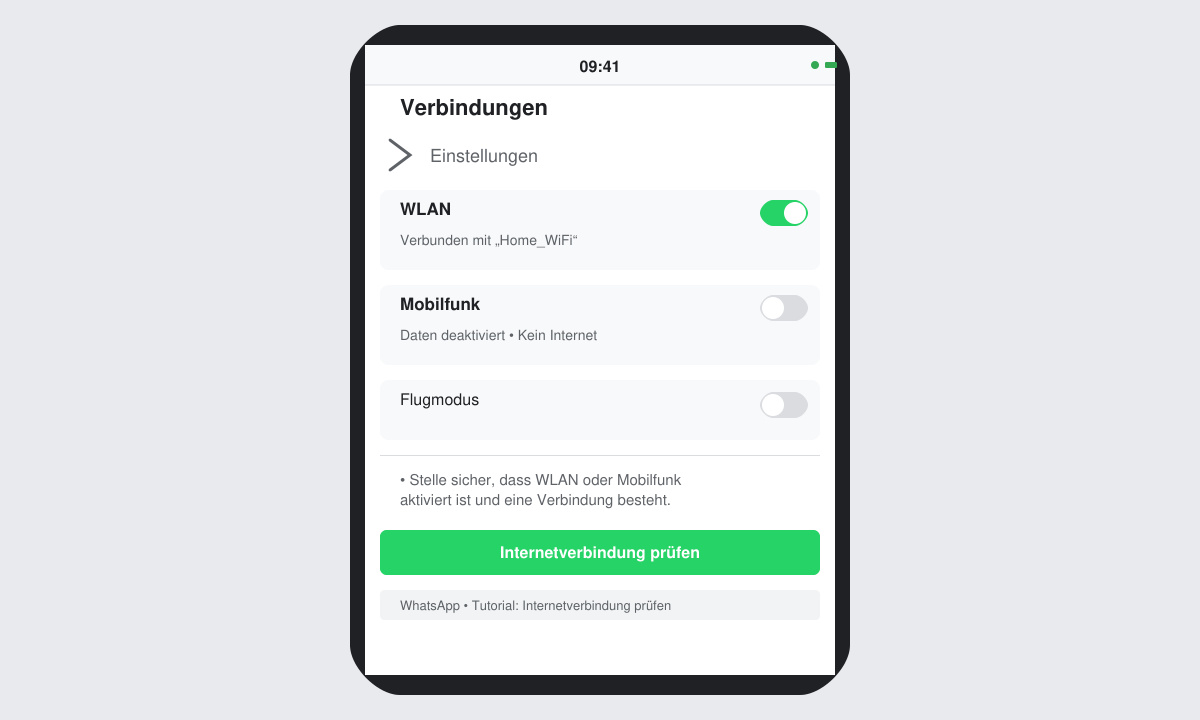 Smartphone-Bildschirm mit geöffneten WLAN- und Mobilfunk-Einstellungen