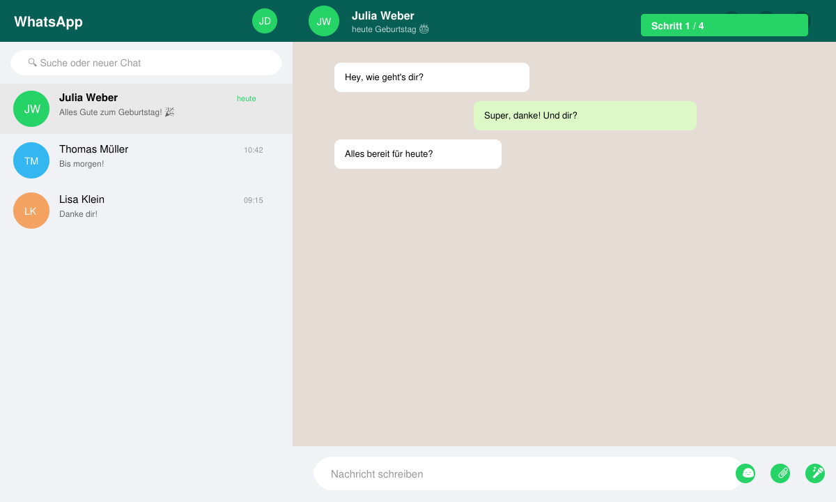 WhatsApp Chat mit Geburtstagskontakt öffnen