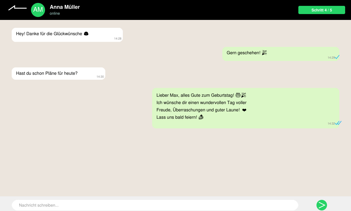 Fertig bearbeiteter Geburtstagswunsch in WhatsApp