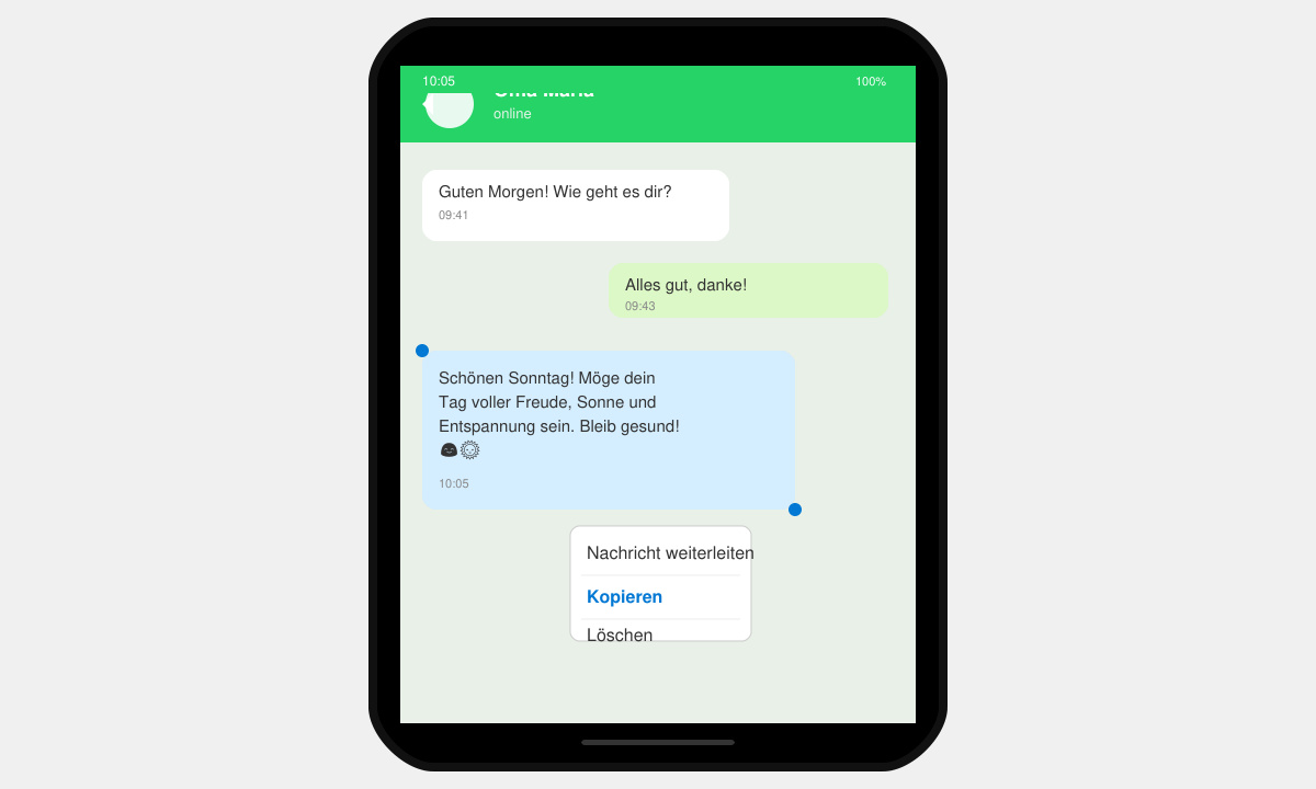 Kopieren eines Sonntagsgrußes für WhatsApp auf dem Handy