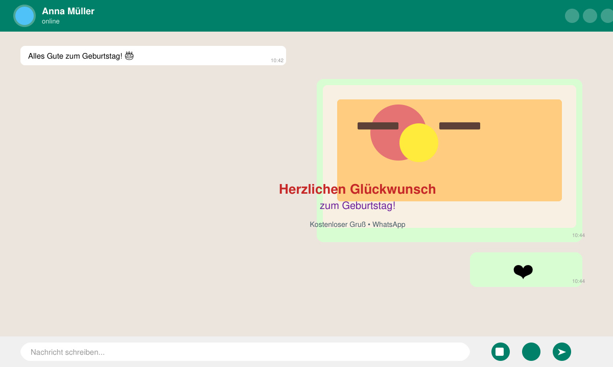 WhatsApp-Chat-Fenster mit gesendetem Geburtstagsbild und Herz-Emoji
