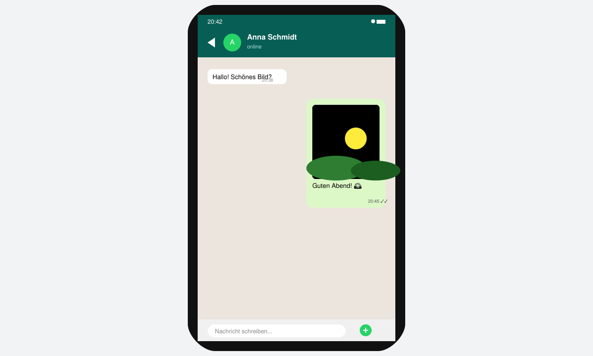 WhatsApp Chat mit versendetem Guten Abend Bild und Abendmotiv