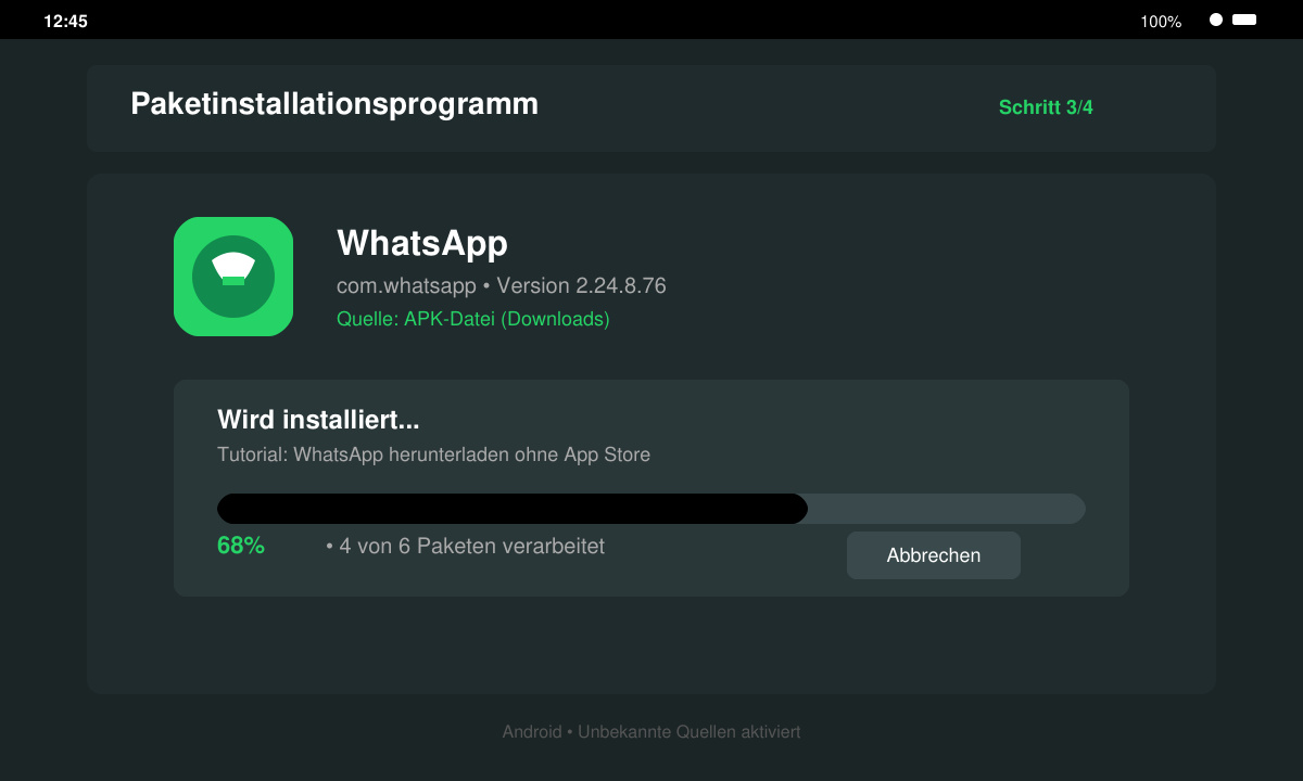 Schritt 3: WhatsApp APK installieren ohne App Store