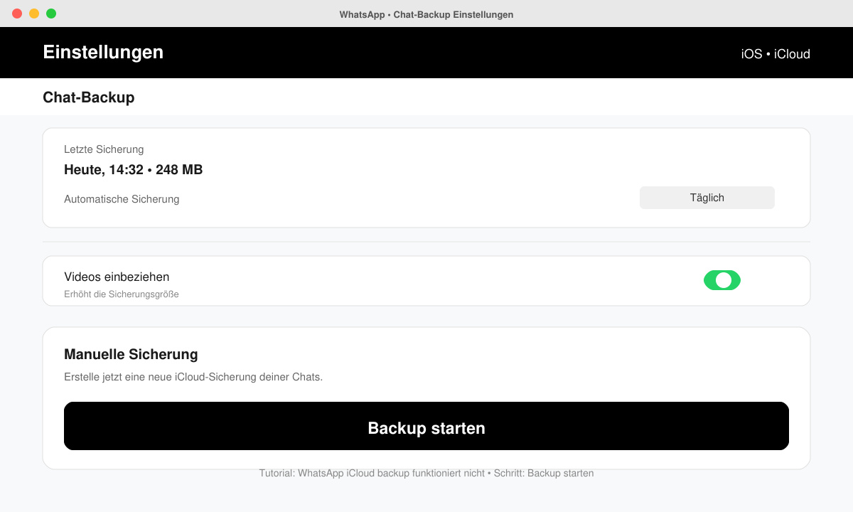 WhatsApp iCloud Backup funktioniert nicht - Chat-Backup Einstellungen