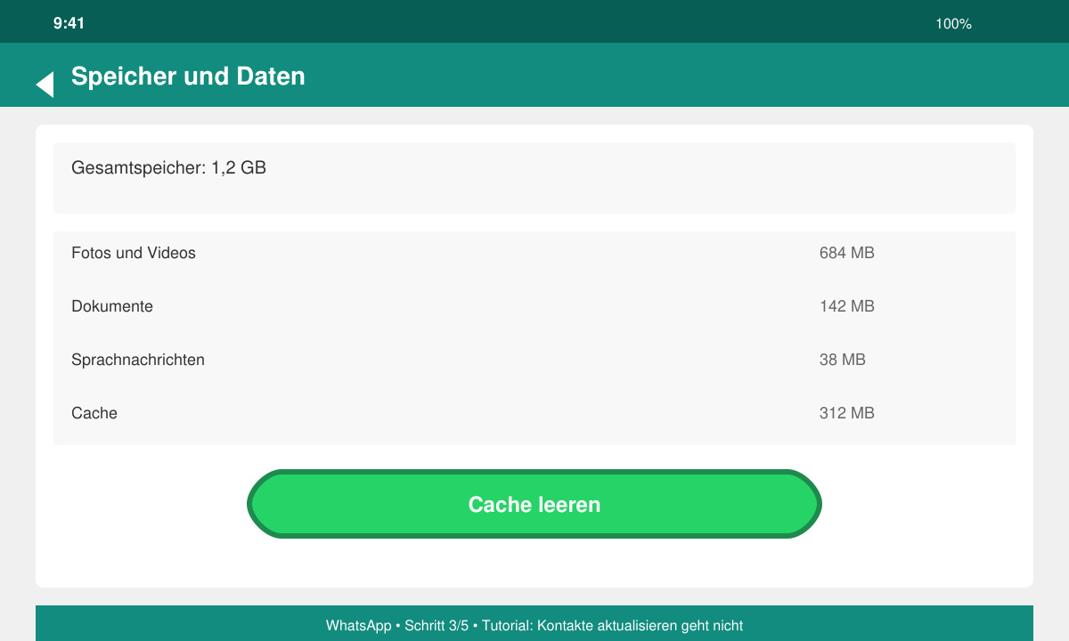 Cache leeren in den WhatsApp App-Einstellungen