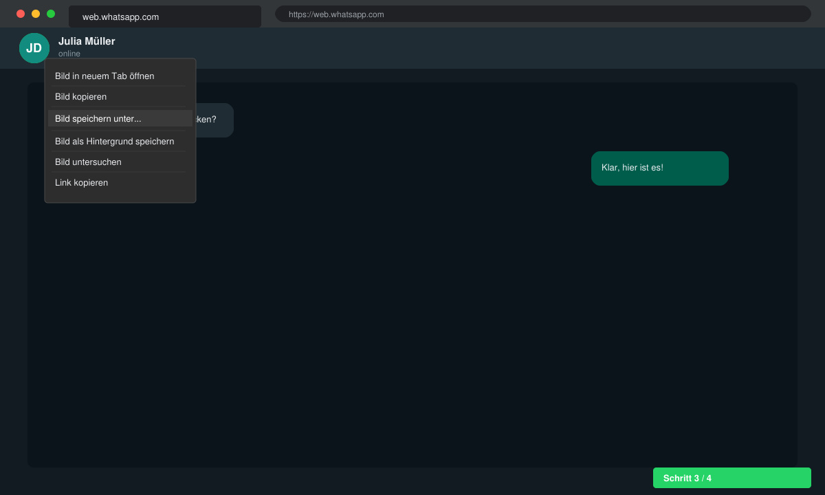 Browser-Kontextmenü mit Option Bild speichern unter beim WhatsApp Profilbild