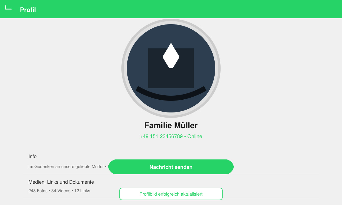 WhatsApp Profilbild Trauer kostenlos erfolgreich eingestellt auf dem Smartphone