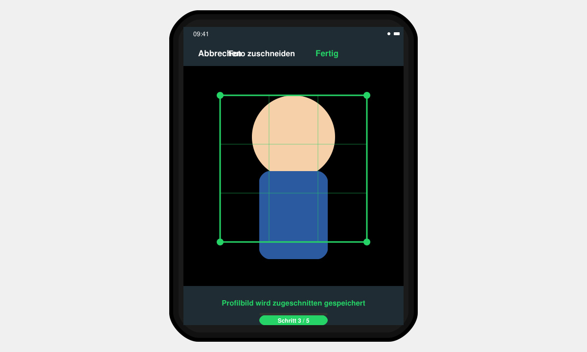 Zugeschnittenes Profilbild wird in WhatsApp hochgeladen